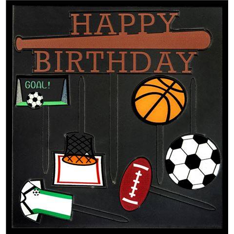 Zapichovací plastová dekorace sportovní Happy Birthday (7 ks)