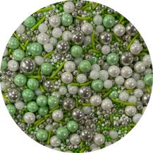 4Cake Cukrové zdobení bílé, stříbrné a zelené Mint Breeze (100 g)