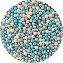 4Cake Cukrovo-rýžové perly bílé perleťové, modré perleťové a stříbrné (60 g)