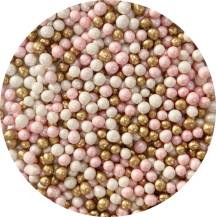 4Cake Cukrovo-rýžové perly bílé perleťové, růžové perleťové a zlaté (60 g)