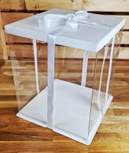 4Cake Quadratische Kuchenbox aus Kunststoff weiß ohne Band (30 x 30 x 35 cm)