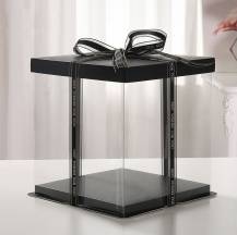 4Cake Quadratische Kuchenbox aus Kunststoff schwarz ohne Band (26 x 26 x 31 cm)