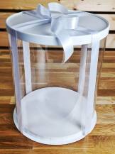 4Cake Plastový okrúhly box na torty biely bez stuhy (26 x 26 x 44 cm)