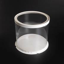 4Cake Plastový kulatý box s průhledným víkem na dorty bílý (26,5 x 24 cm)