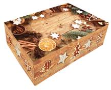 Alvarak vánoční krabice na cukroví bez okénka Hnědá vzor dřevo s perníčky 23 x 15 x 5 cm