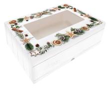 Alvarak vánoční krabice na cukroví Bílá vzor dřevo s jehličím 23 x 15 x 5 cm