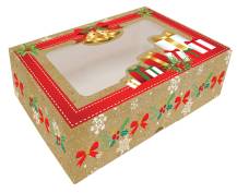Alvarak vánoční krabice na cukroví Hnědá s dárky a zvonky 23 x 15 x 5 cm