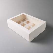 Boîte blanche avec fenêtre pour 12 muffins (35,5 x 25,4 x 10 cm)
