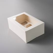 Boîte blanche avec fenêtre pour 6 muffins (25,4 x 17,7 x 10 cm)