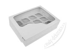 Bílá krabice s průhledným víkem a s vložkou na 12 ks muffinů (33 x 25,5 x 10 cm)