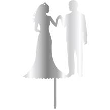 Cesil Zapichovacia plastová dekorácia strieborná Novomanželia držiaci sa za ruky