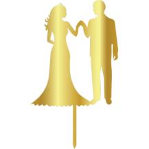 Cesil Zapichovacia plastová dekorácia zlatá Novomanželia držiaci sa za ruky