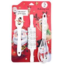 Cukrářská sada stěrka, váleček a šlehací metla bílá s vánočním motivem (3 ks)