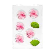 Ozdoba cukrowa Róża mała różowa z płatkami (11 szt.)