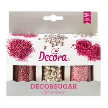 Decora cukrové zdobení růžové a čokoládové lentilky stříbrné (85 g)