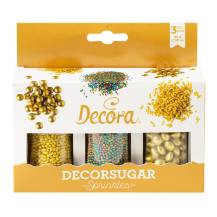 Decora cukrové zdobení zlaté a barevné a čokoládové lentilky zlaté (85 g)
