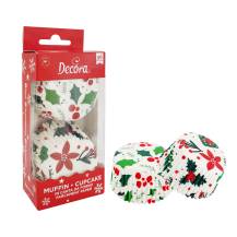 Decora muffin cups Christmas with holly (36 pcs)