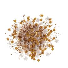 Dekora cukrové zdobení Sněhové vločky bílé a hvězdičky zlaté (100 g)