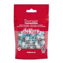 Dekora cukordíszek hópelyhek fehér és ezüst (100 g)