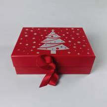 Elegantní dárková krabice červená s magnetem a stuhou (28 x 21 x 9,5 cm)