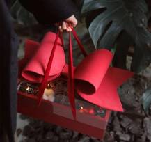 Elegantní univerzální box s mašlí červený (35 x 21 x 16,5 cm)