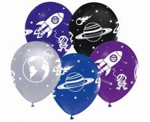 Godan balónky barevné s motivem vesmíru (5 ks)