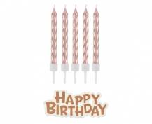 Godan roségoldene Kerzen mit der Aufschrift „Happy Birthday“ (16 Stk.)