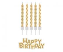 Godan svíčky zlaté s nápisem Happy Birthday (16 ks)