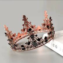 Nejedlá dekorace kovová Koruna růžovo-zlatá s černými kameny