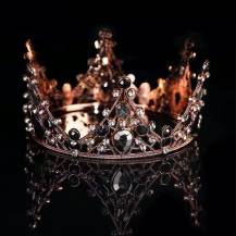 Nejedlá dekorace kovová Koruna růžovo-zlatá s černými kameny