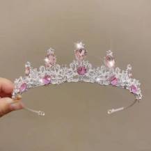 Nejedlá dekorace kovová Koruna stříbrná s růžovými kameny