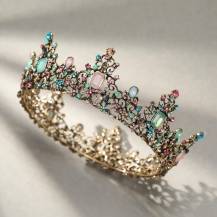 Nejedlá dekorace kovová Koruna zlatá s barevnými kameny