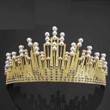 Nejedlá dekorace kovová Koruna zlatá s bílými perlami