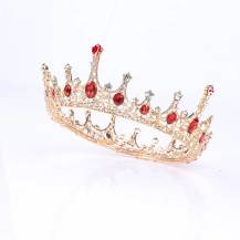 Nejedlá dekorace kovová Koruna zlatá s červenými kameny