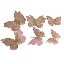 Nejedlá dekorace světle růžovo-zlatá Motýlci (12 ks)