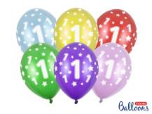 Повітряні кульки PartyDeco різнокольорові металік 1 день народження (6 шт, випадкові кольори)