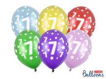Balony PartyDeco kolorowe metaliczne 7 urodziny (6 szt., kolory losowe)