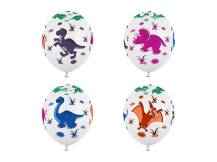 PartyDeco balloons white with dinosaurs (6 pcs)