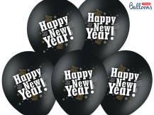 PartyDeco balónky černé metalické Happy New Year (6 ks)