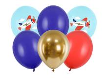 PartyDeco balónky modré, červené a zlaté s letadlem (6 ks)