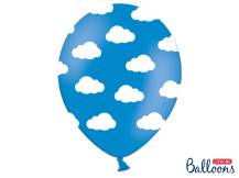PartyDeco balóniky modré s mráčikmi (6 ks)