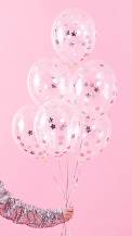 PartyDeco balónky průhledné se stříbrnými konfetami ve tvaru hvězdiček (6 ks) 1