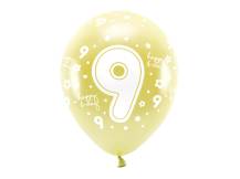 PartyDeco Eco balóniky zlaté číslo 9 (6 ks)
