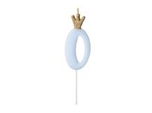 PartyDeco small blue candle with crown number 0