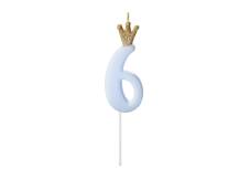 PartyDeco small blue candle with crown number 6