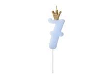 PartyDeco small blue candle with crown number 7