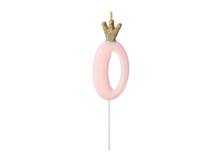 PartyDeco candle small pink with crown number 0