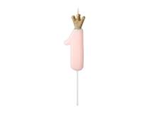 PartyDeco candle small pink with crown number 1