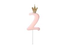 PartyDeco candle small pink with crown number 2