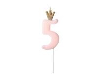 PartyDeco candle small pink with crown number 5